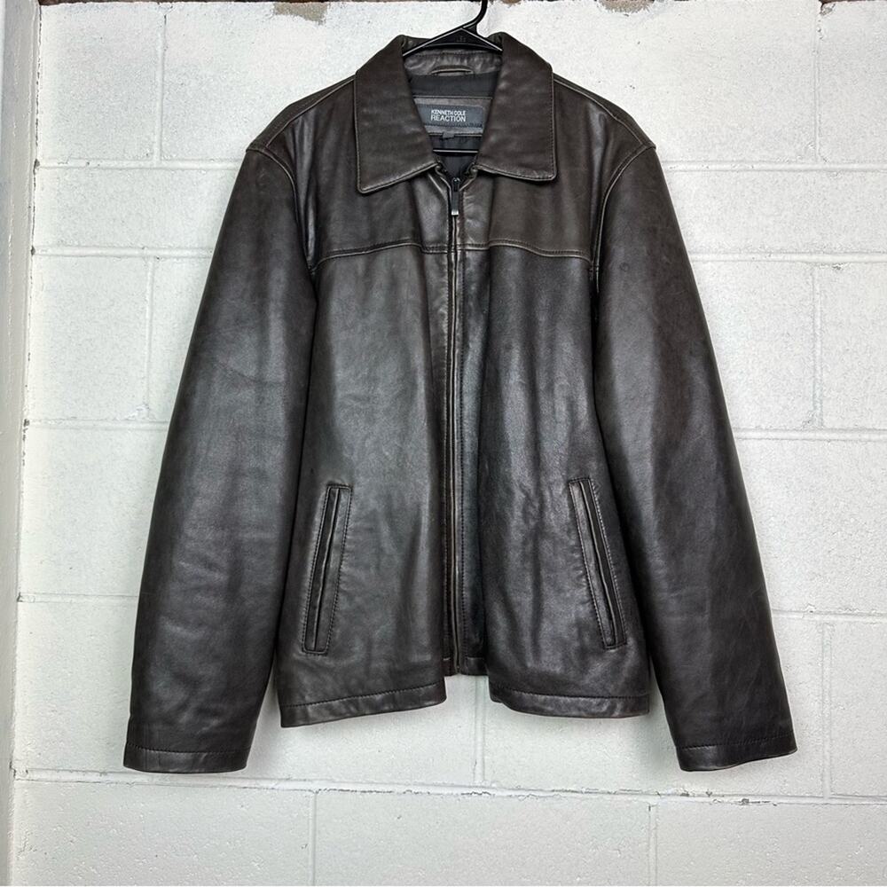 Kenneth Cole Reaction brown leather jacket L